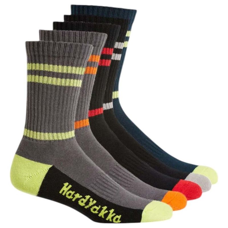 5 Pack Mens Hard Yakka Cotton Work Crew Socks Multi - Shoe Size 7-12 / Multi