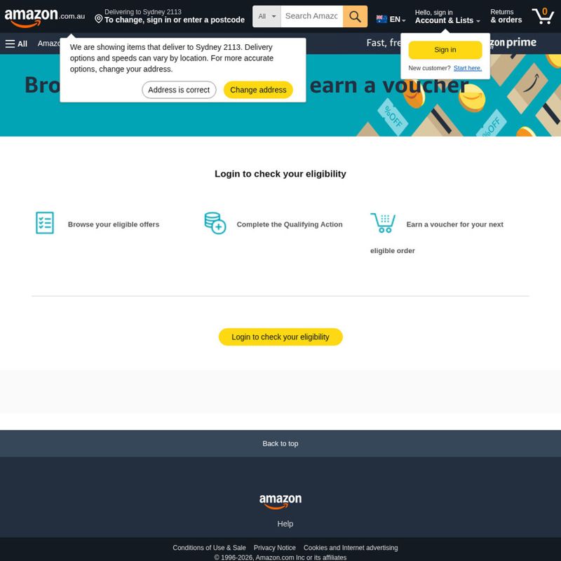 Amazon AU: Off Voucher for New Customers (Min )