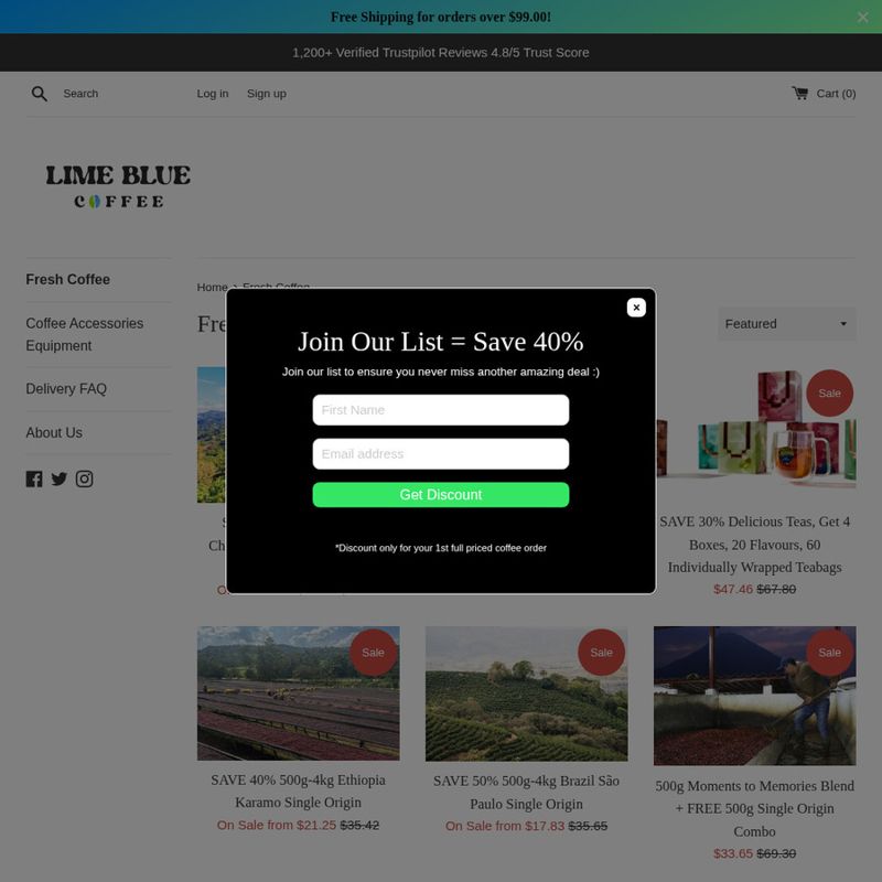 Lime Blue Coffee Single Origin Beans 1kg