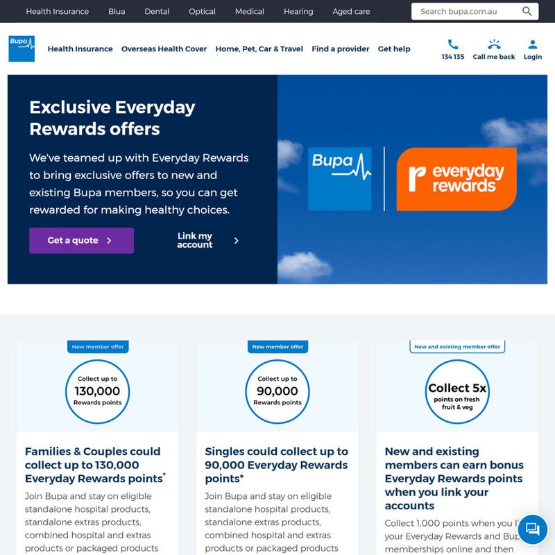 Bupa health insurance sign-up: up to rewards