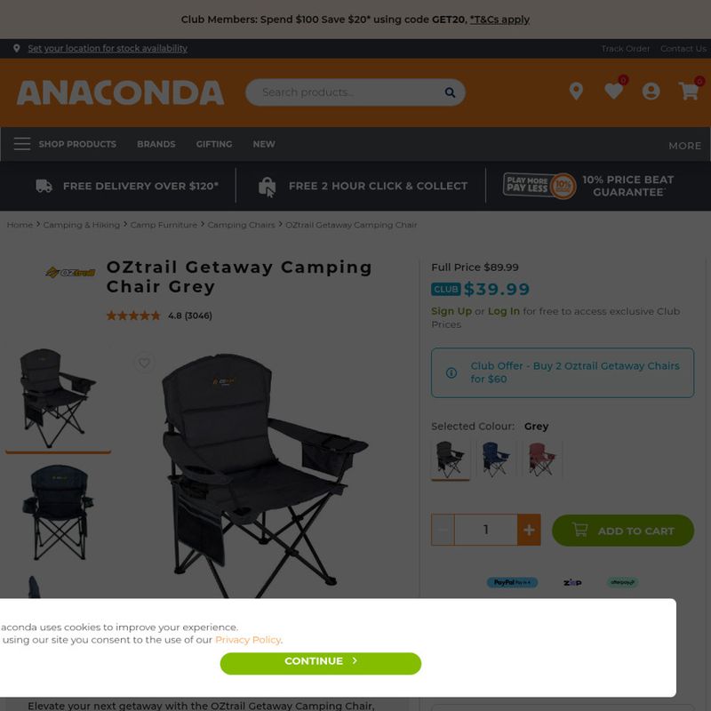 Oztrail Getaway Camping Chair - 2 (Member Price)