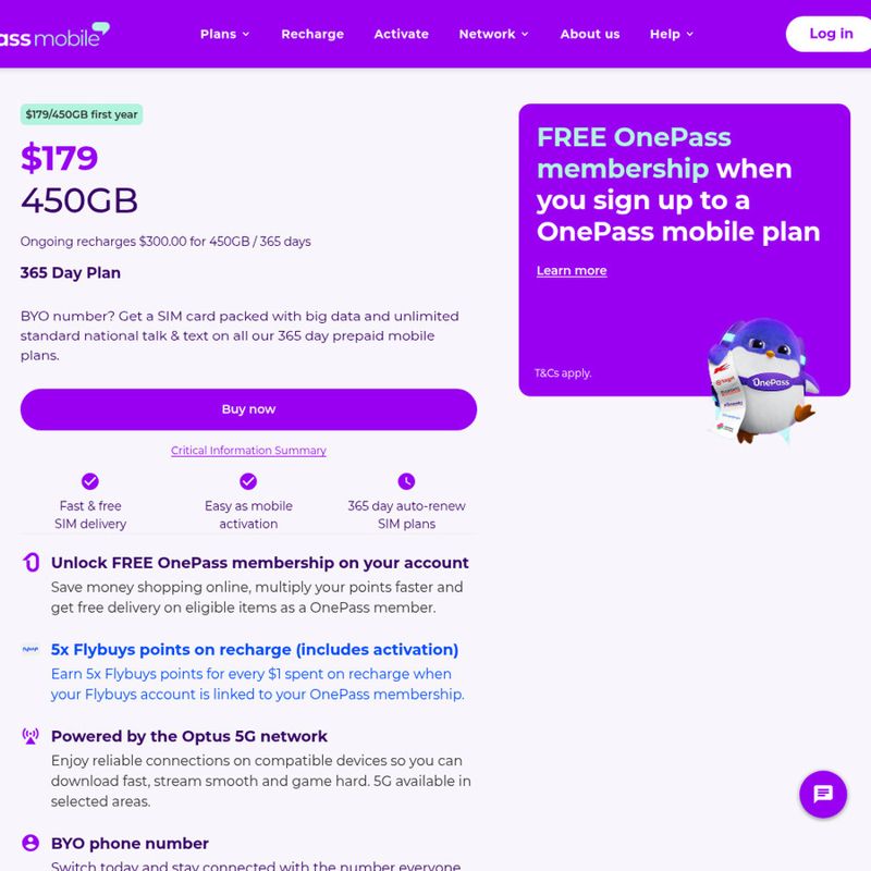 OnePass Mobile 450GB Annual Plan + 12 Months Membership