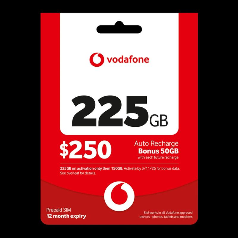 Vodafone 225GB 12-Month Prepaid SIM