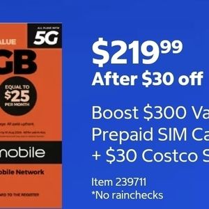 Boost Mobile 295GB 365-Day Plan + Costco Gift Card