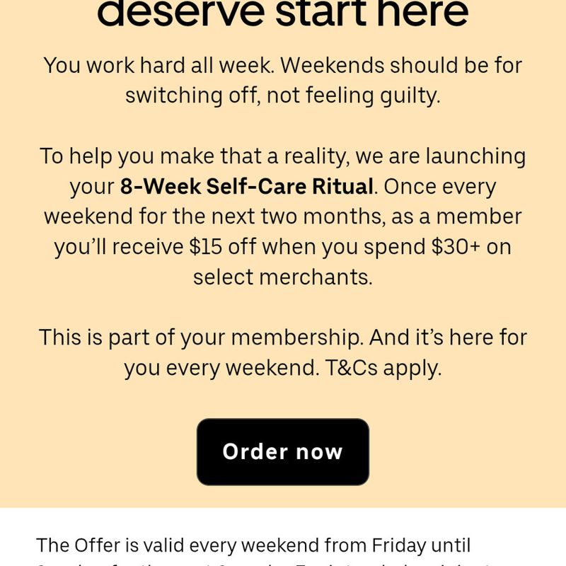Uber One $15 Credit Towards Spend (8 Weekends)