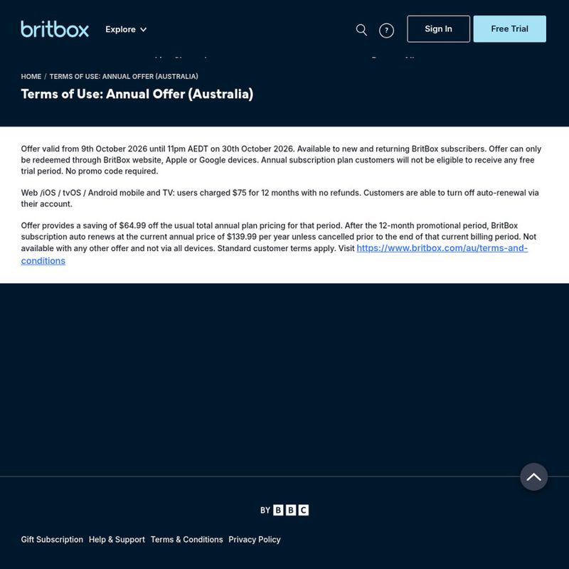 BritBox Annual Subscription