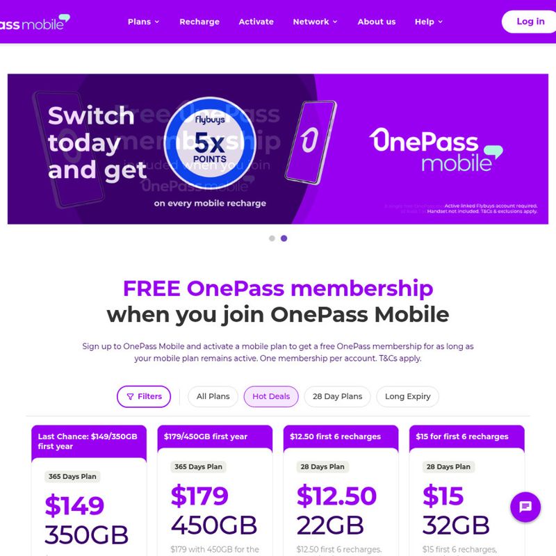 OnePass Mobile 450GB Annual Plan – with membership