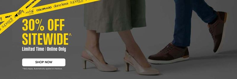 Williams Shoes—30% Sitewide + 10% Cashback Stack