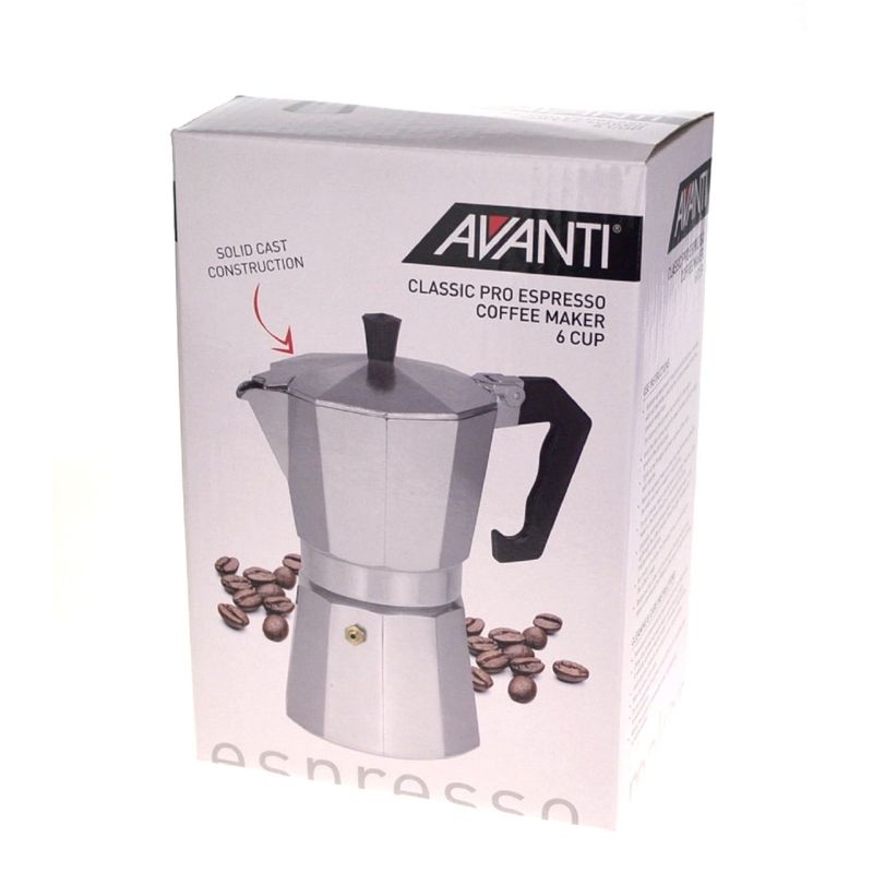 Avanti 6 Cup Classic Pro Espresso Coffee Maker Percolator - Silver | Stovetop Percolator | Safety valve, Silicon Gasket, With Manuals