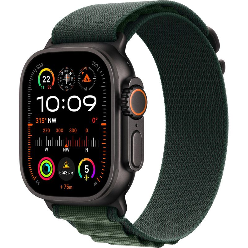 Apple Watch Ultra 2 49mm Black Titanium Case GPS + Cellular Alpine Loop (Dark Green) [Large]