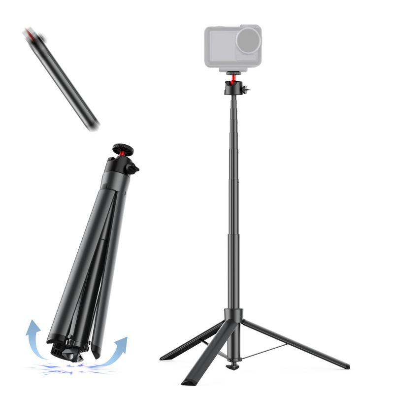 ZLOS PS15 Action Camera Tripod Stand, 1.8m Extendable Tripod with 360° Rotation & 1/4" Screw Mount