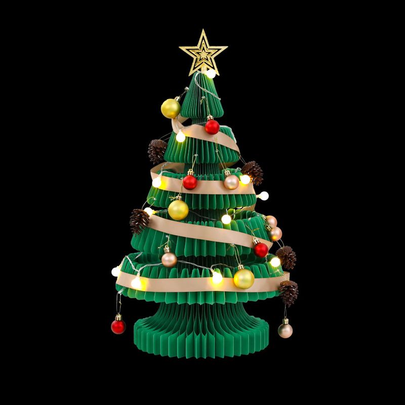 Jingle Jollys Paper Christmas Tree 62CM with Star Topper LEDs Xmas Decorations Kit Home Office Green