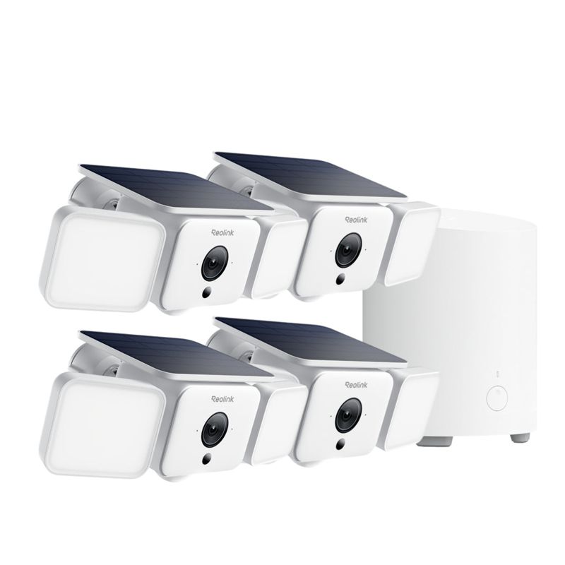 Reolink Solar Floodlight Security Cameras Wireless Outdoor 4 Pack Cameras +Home Hub Mini Kit