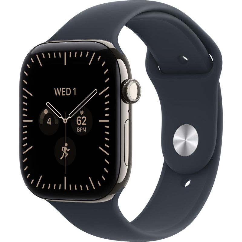 Apple Watch Series 12 46mm Natural Titanium Case GPS + Cellular Sport Band (M/L) [Navy Blue]