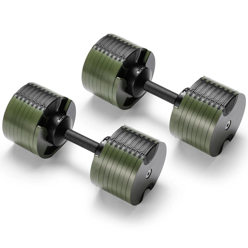 Powertrain Eon 90kg Adjustable Dumbbells Pair (2x 45kg) Quick Dial Strength Training Free Weights for Home Gym, Green