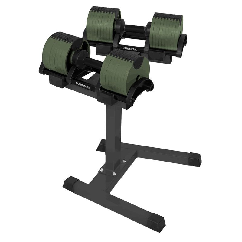Powertrain Eon 90kg Adjustable Dumbbells Pair with Stand 5-45kg Quick Dial Weight Set for Home Gym Strength Training