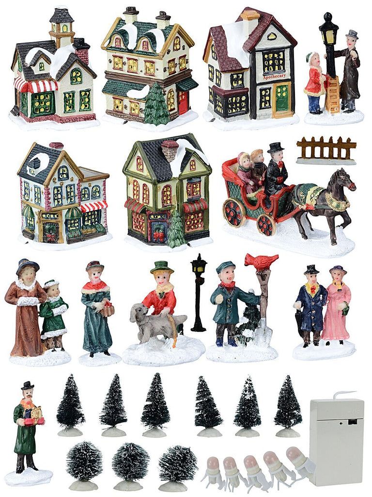24 Piece Christmas LED Village Set With Bakery, Shop, Homes & TownsfolkClassic Palette