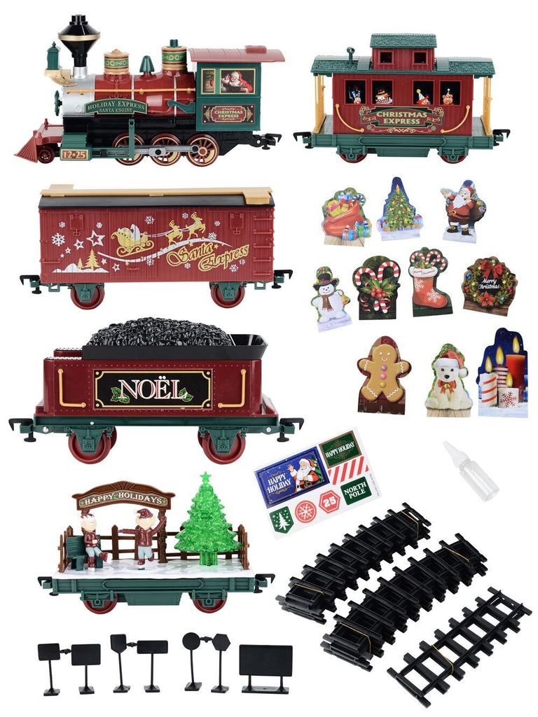Christmas Express Large Scale G Gauge Train Set | 36 Piece Set With Real SmokeGreen & Red with Gold & Black
