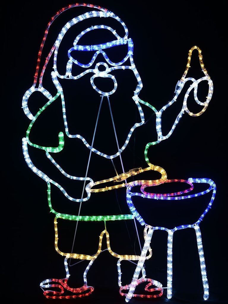 1.2m Cheers! BBQ Cooking Santa Outdoor Christmas Multi Colour LED DisplayCool & Warm White with Multi