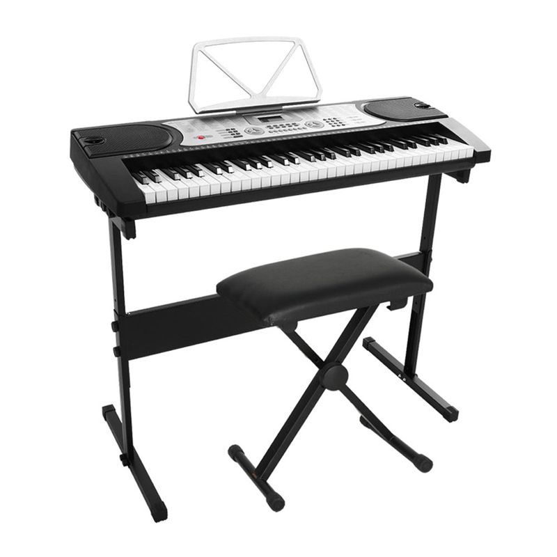 Alpha 61 Keys Electronic Piano Keyboard Digital Electric with Stand Stool Silver