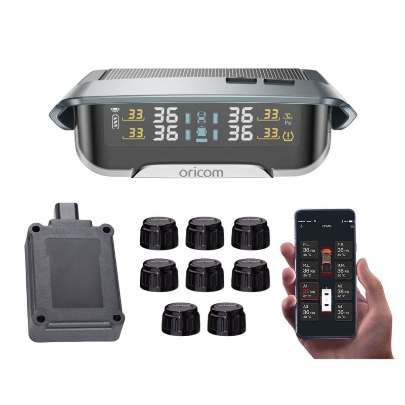 Oricom TPMS10-8E Tyre Pressure Monitoring System with 8 External Sensors (with APP Functionality) + Repeater Bundle Pack