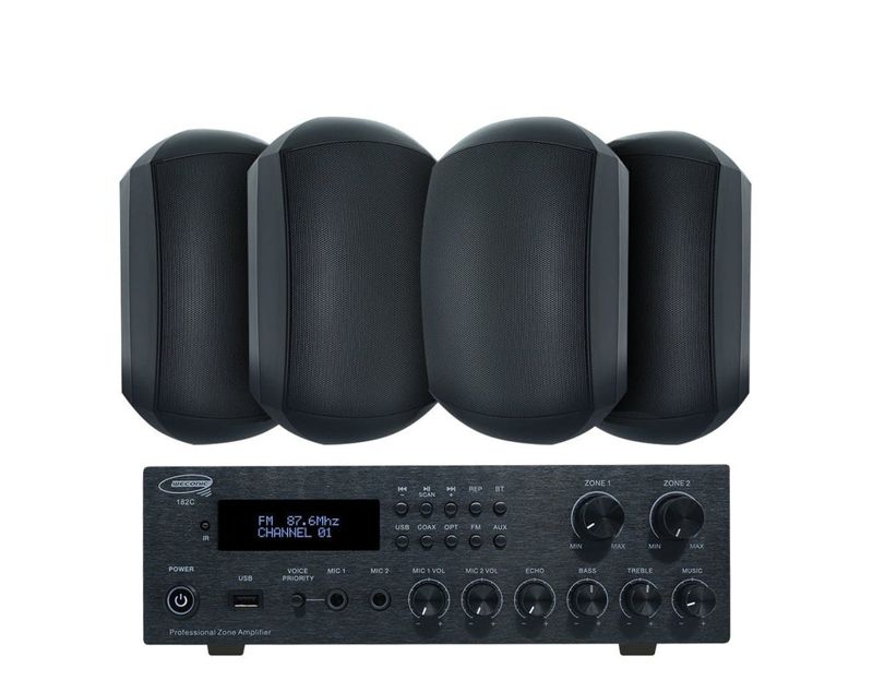 Weconic Outdoor Speaker Package with 160W Bluetooth Amplifier Black 182C+2xWTP660BLK