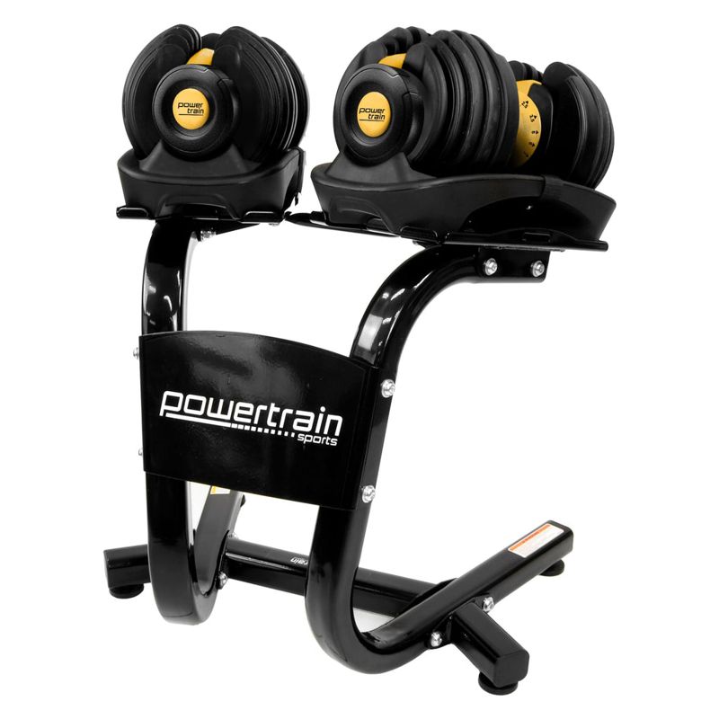 Powertrain Adjustable Dumbbells Set Home Gym Exercise Free Weights 48kg with Stand (Gold)