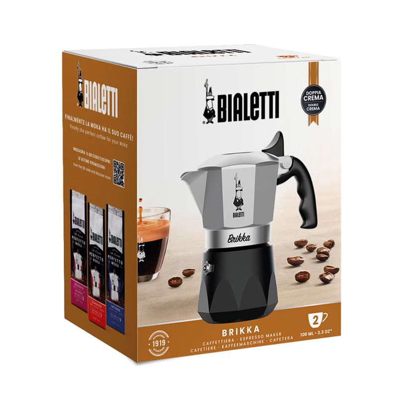 Bialetti Brikka 2 Cup Espresso Maker - Silver and Black