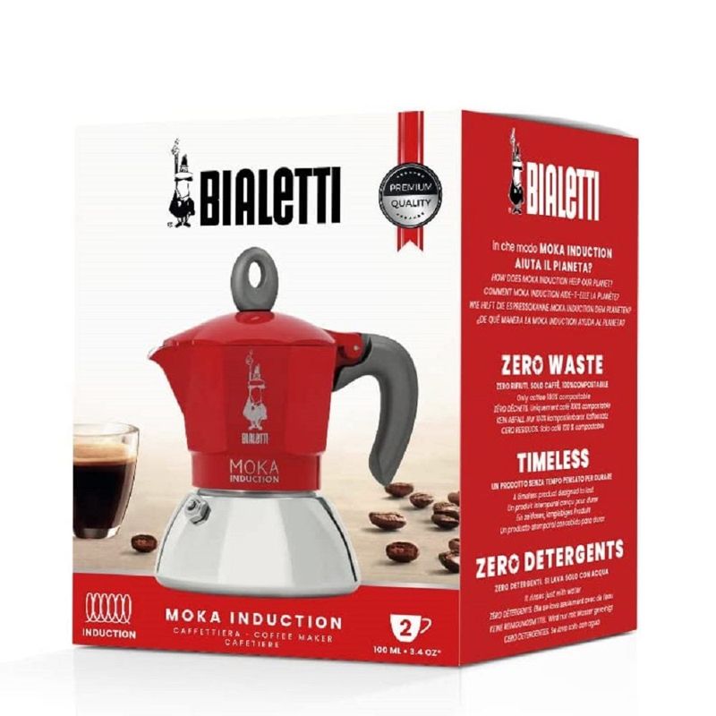 Bialetti Moka 2 Cup Induction Espresso Maker - Red