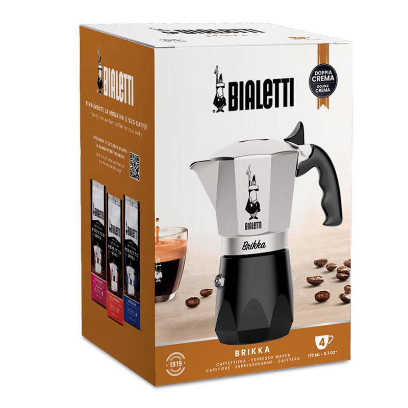 Bialetti Brikka 4 Cup Espresso Coffee Maker - Silver and Black