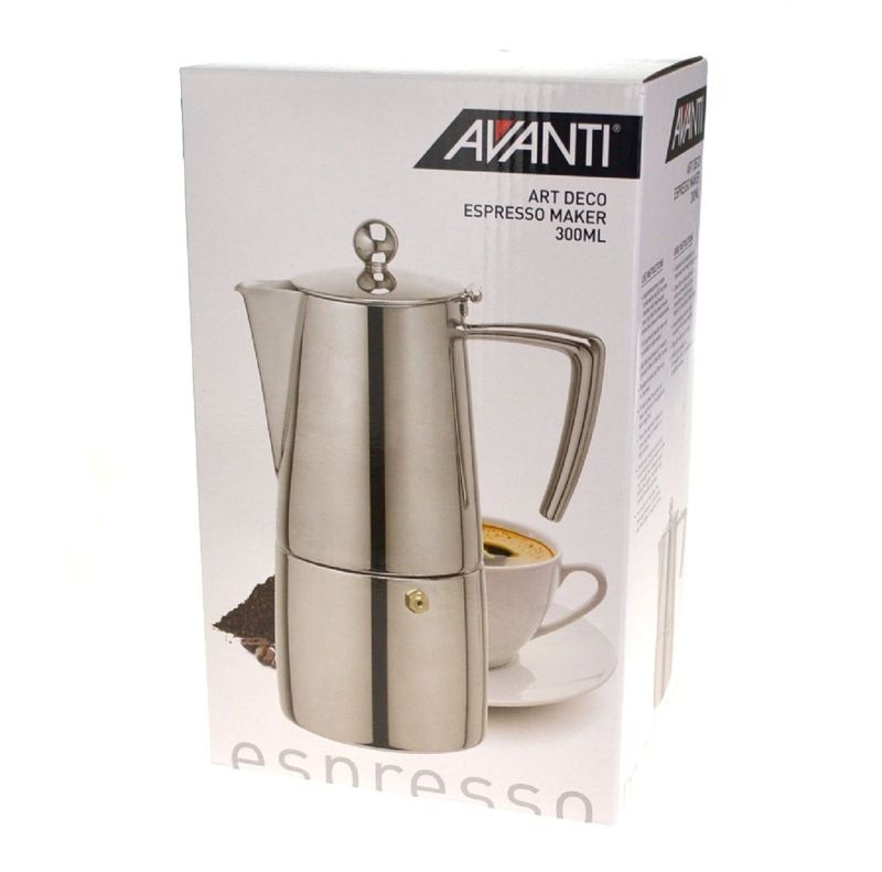 Avanti 6 Cup Art Deco Espresso Coffee Maker Percolator - Silver | Stovetop Percolator | Safety valve, Silicon Gasket, With Manuals